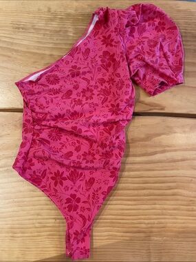Free People Pink Floral One-Shoulder Bodysuit
